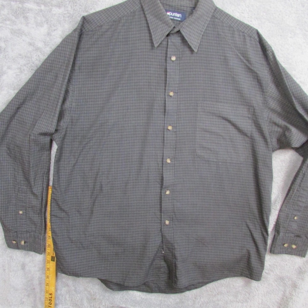Puritan Shirt Mens Large Gray Plaid‎ Long Sleeve Button Front Wrinkle Resistant